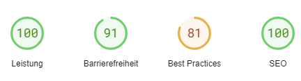 Screenshot des Google-Tools PageSpeed Insights mit den Ergebnissen zur Barrierefreiheit