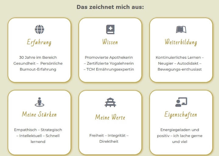 Screenshot der Über-mich-Seite von Dr. Renata Mauz mit Kachelabschnitt