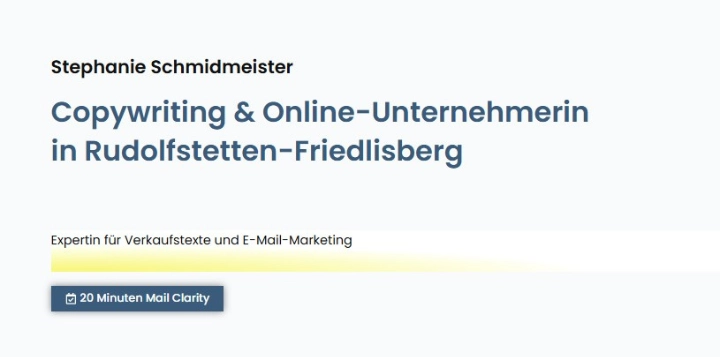 Screenshot der Über-mich-Seite von Stephanie Schmidmeister mit Ortsangabe